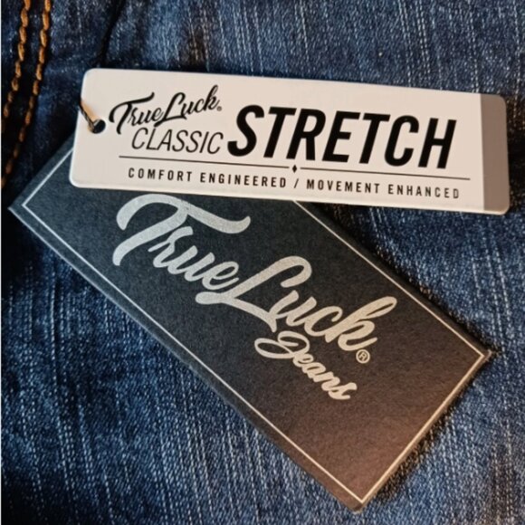 True Luck Jeans men's Stretch Straight 3 Flap Pockets blue 34x30 Embroidered - Picture 10 of 14